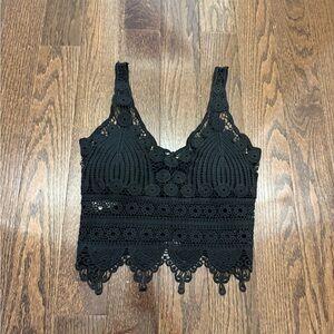Black Lace Cropped Tank Top